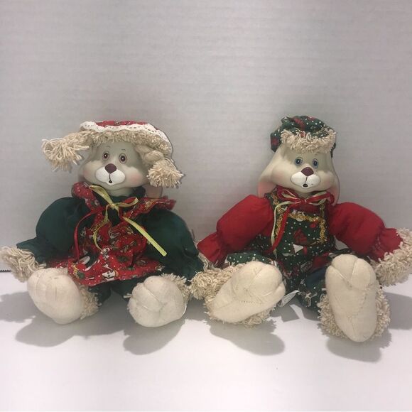 Vintage 1995 House of Lloyd Hip and Hop Sitting Christmas Bunny Pair - Picture 1 of 7